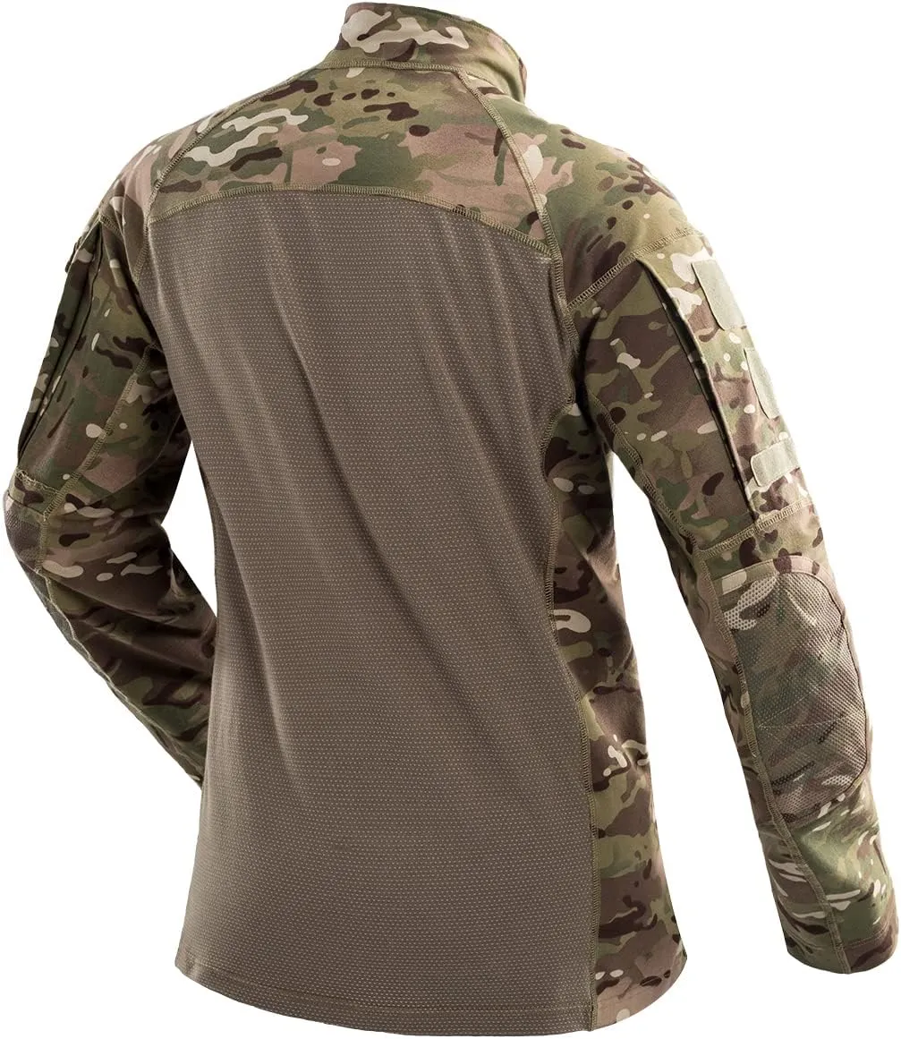 CARWORNIC Gear Men's Tactical Military Combat Shirt Cotton Stretch Army Camo Long Sleeve T Shirt with 1/4 Zip