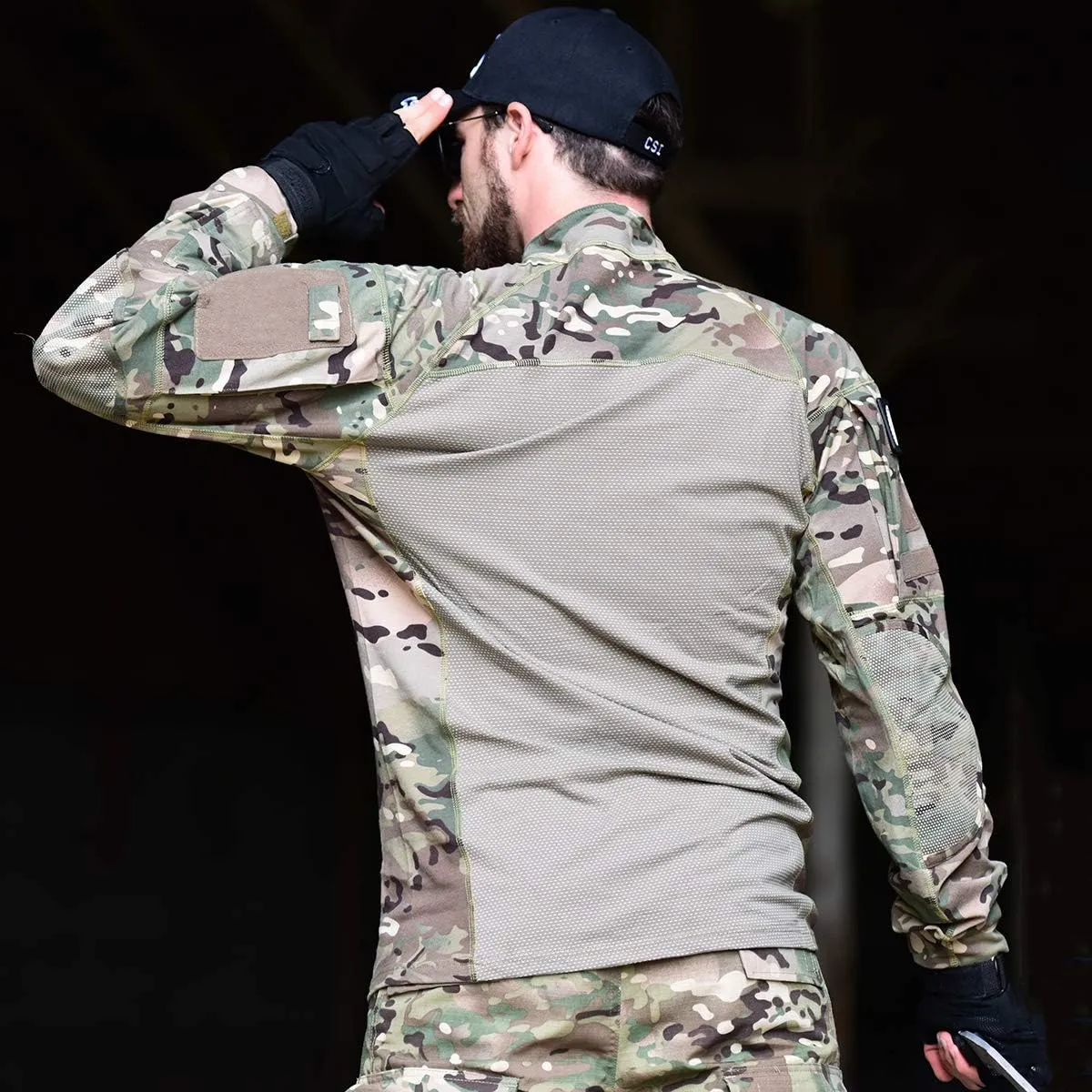 CARWORNIC Gear Men's Tactical Military Combat Shirt Cotton Stretch Army Camo Long Sleeve T Shirt with 1/4 Zip