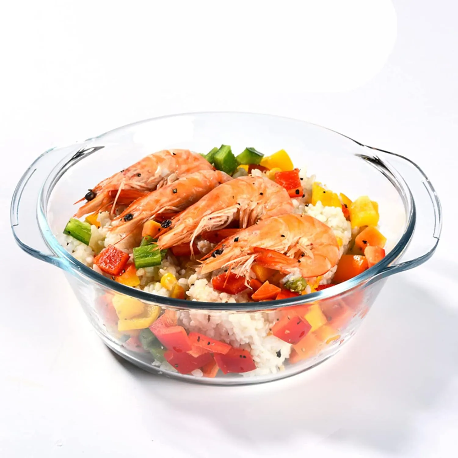 Casserole Baking Dish with 2 pcs, 1 QT large,Round with Handle and Lid, Tempered Glass, Oven Microwave Dishwasher freezer safe,Cookware Bowl,Clear