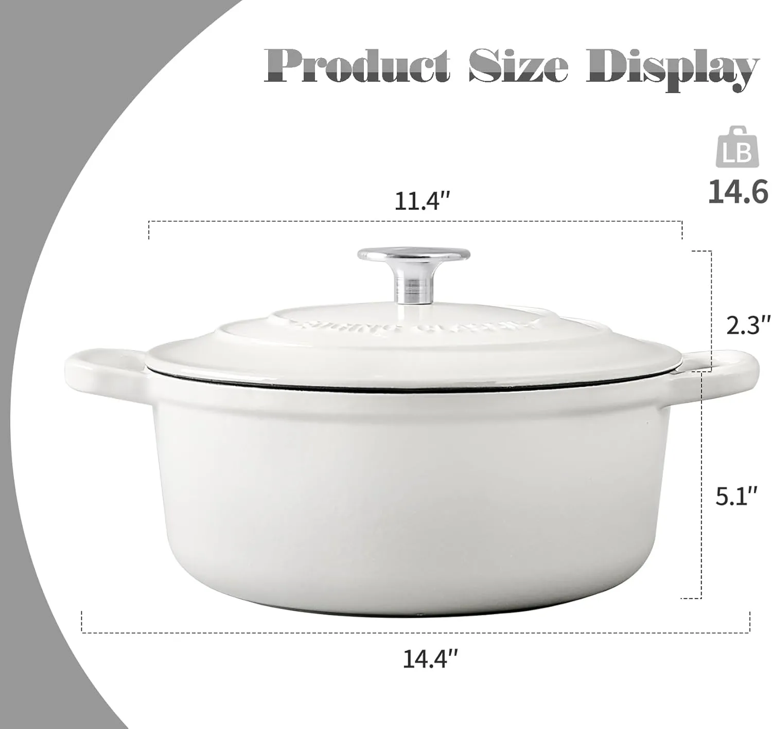 Cast Iron Dutch Oven With Lid Round Pot Enameled Covered for Bread Baking, 7 Quart, White