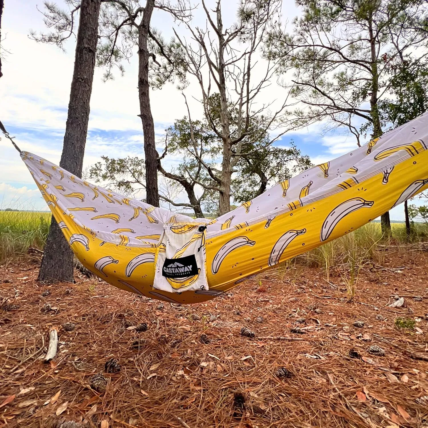 Castaway Travel Hammocks Double Banana Camping Hammock with 2 Tree Straps, Triple Stitched Durable Nylon Material, Compact Design for Backpacking, Travel, Beach, Backyard, Patio, Hiking