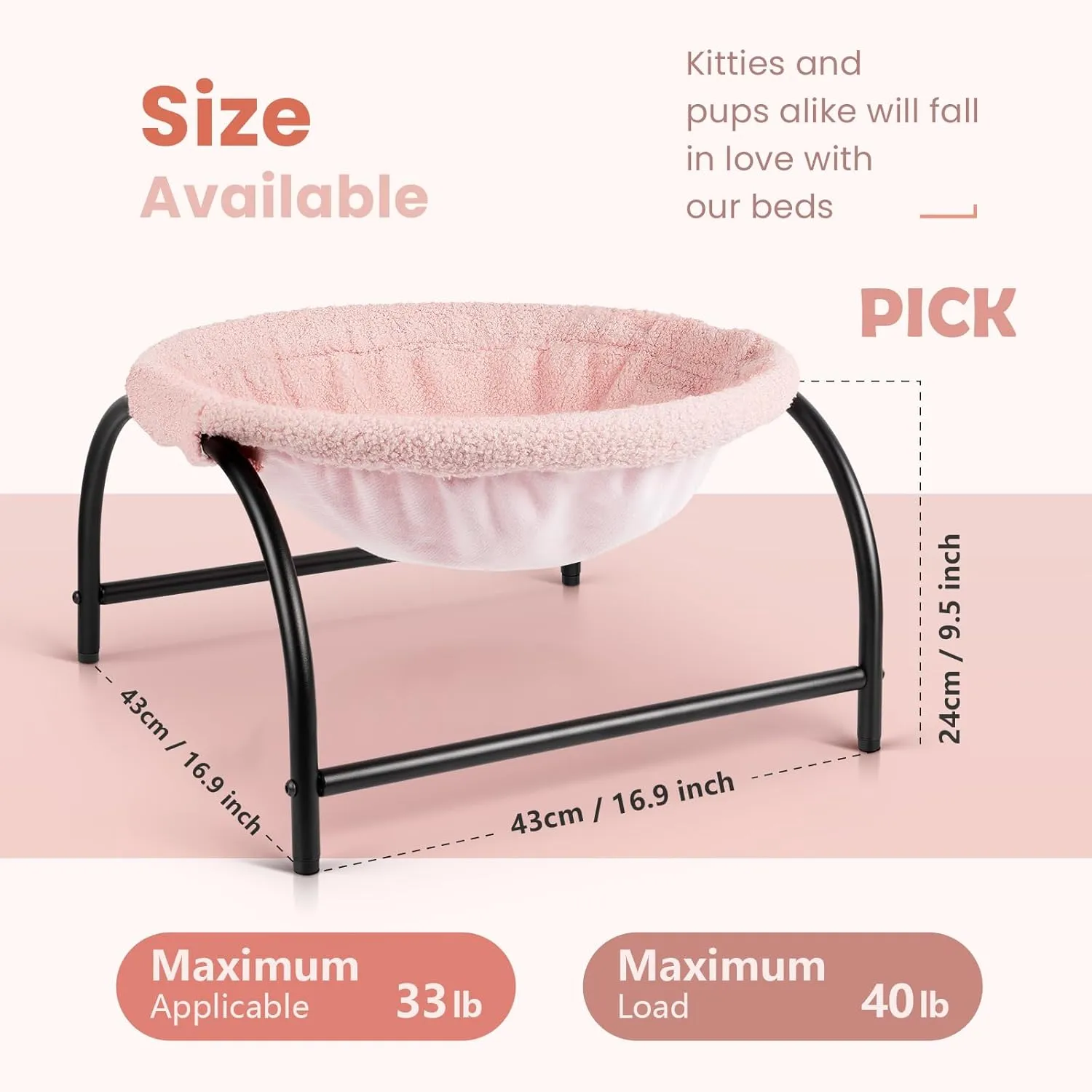 Cat Hammock Bed - Detachable, Breathable, Easy Assembly Indoors Outdoors, 16.9 in x 16.9 in x 9.5 in