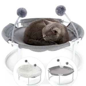Cat Hammock Bed: Elevated & Breathable for Cats and Small Dogs - Includes Plush Mat & Toy Ball for Indoor/Outdoor Use (Gray)