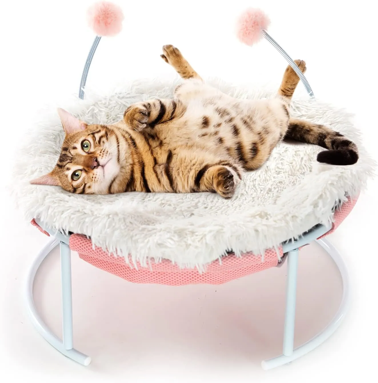 Cat Hammock Bed: Elevated & Breathable for Cats and Small Dogs - Includes Plush Mat & Toy Ball for Indoor/Outdoor Use (Gray)