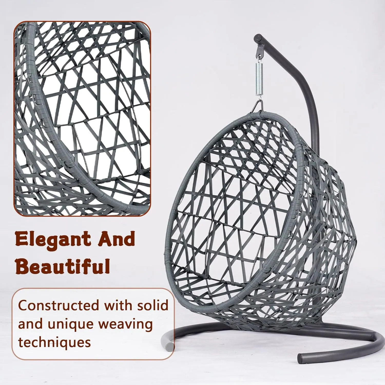 Cat Swing Bed with Stand & Cushion Indoor Outdoor, Egg Chair with Rattan Wicker Appearance, Indoor Hanging Swinging Hammocks for Cat, Dogs, and Small Animals Bedroom Porch (Gray-2)
