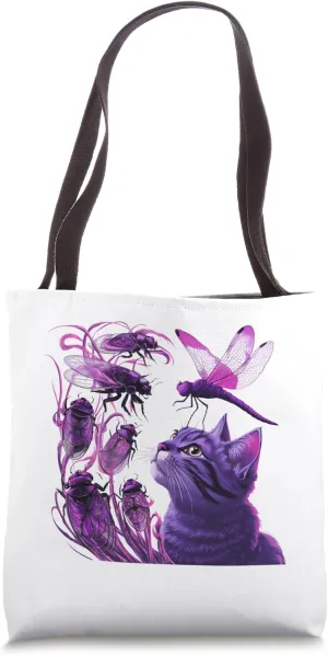 Cat Watching Cicada Invasion 2024 Double Brood Emergence Tote Bag