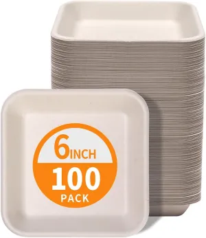 Celel 100 Pack 6 Inch Small Square Paper Plates, Bend-Resist 6 Inch Compostable Plates for Bagel, Cupcake, Snack, Finger Food, Dessert