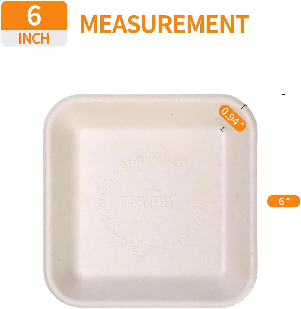 Celel 100 Pack 6 Inch Small Square Paper Plates, Bend-Resist 6 Inch Compostable Plates for Bagel, Cupcake, Snack, Finger Food, Dessert