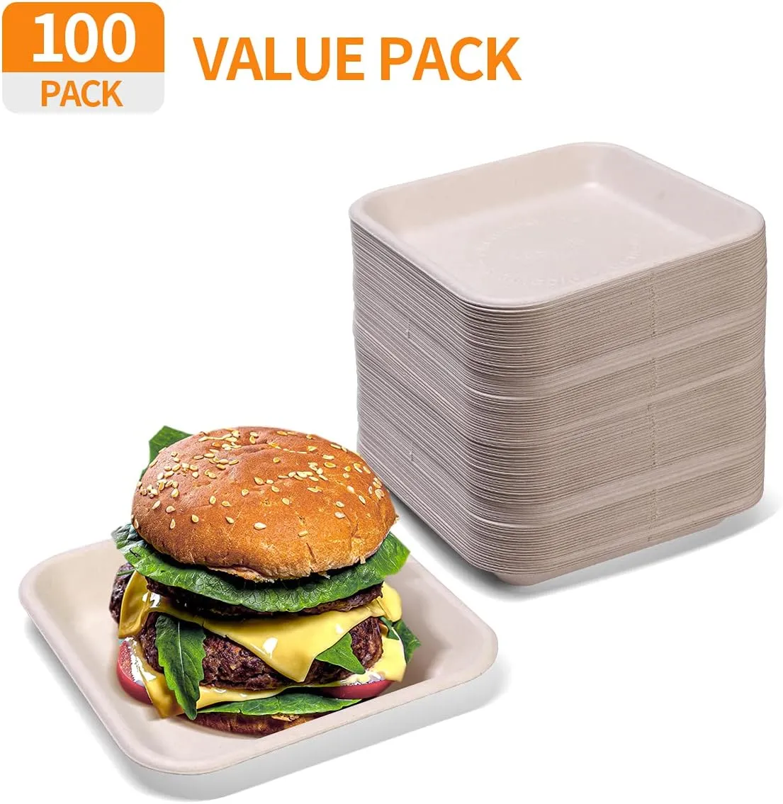 Celel 100 Pack 6 Inch Small Square Paper Plates, Bend-Resist 6 Inch Compostable Plates for Bagel, Cupcake, Snack, Finger Food, Dessert