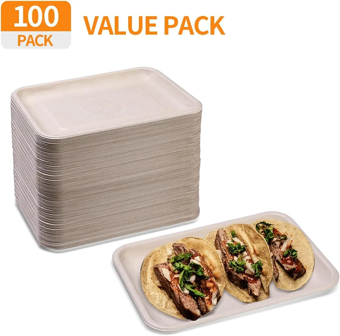 Celel 100 Pack 8 Inch Rectangle Paper Plates, Bend-Resist 8 x 6 inch Food Trays Disposable Rectangle Plates for Tacos, Meat, Dessert, Snack