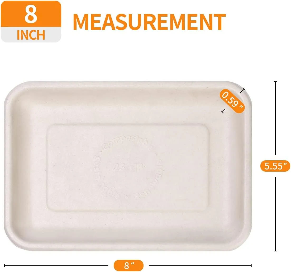 Celel 100 Pack 8 Inch Rectangle Paper Plates, Bend-Resist 8 x 6 inch Food Trays Disposable Rectangle Plates for Tacos, Meat, Dessert, Snack