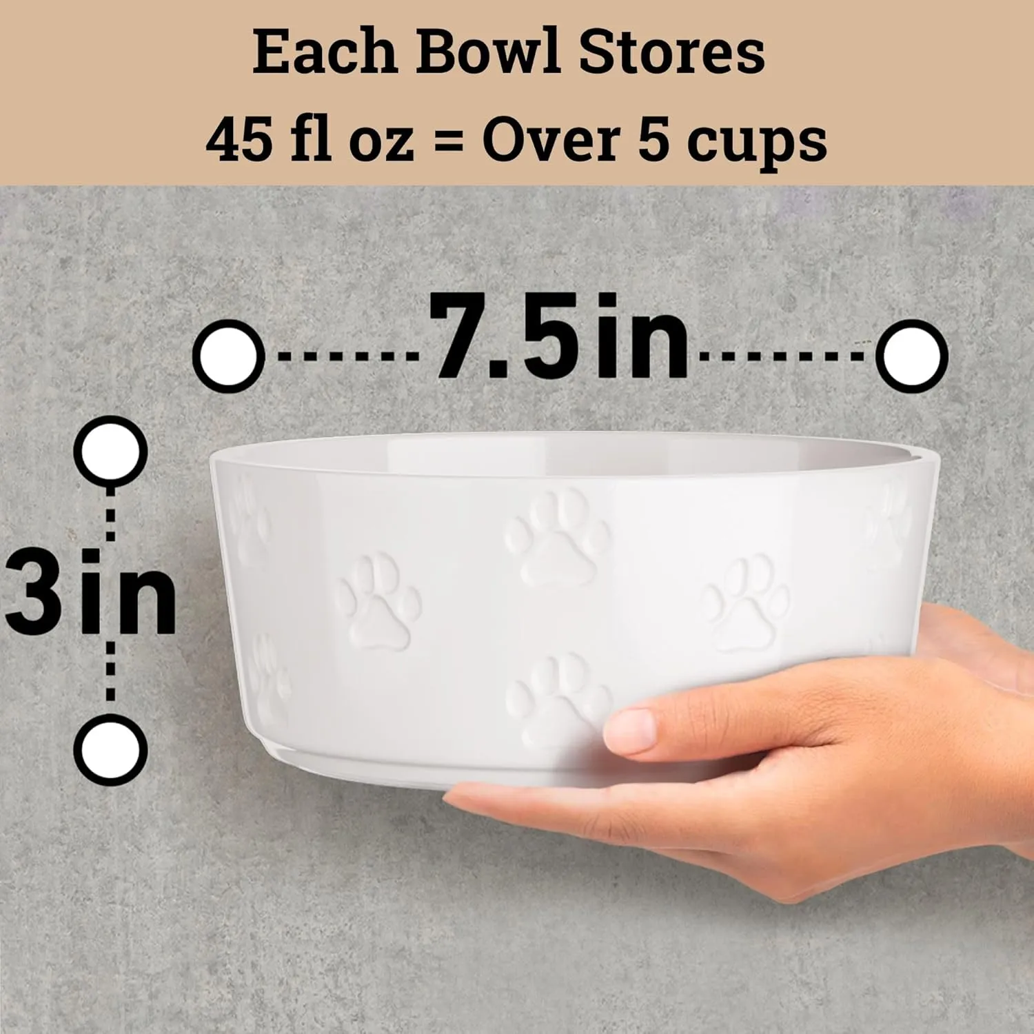 Ceramic Dog Bowl Set of 2 with Anti-Skid Base - 7.5" Wide x 3" Tall Ceramic Dog Bowls for Large Dogs - 5 Cup Capacity Food and Water Bowls for Dogs - Rubber Bottom Pet Bowl Set of 2 for Large Pets