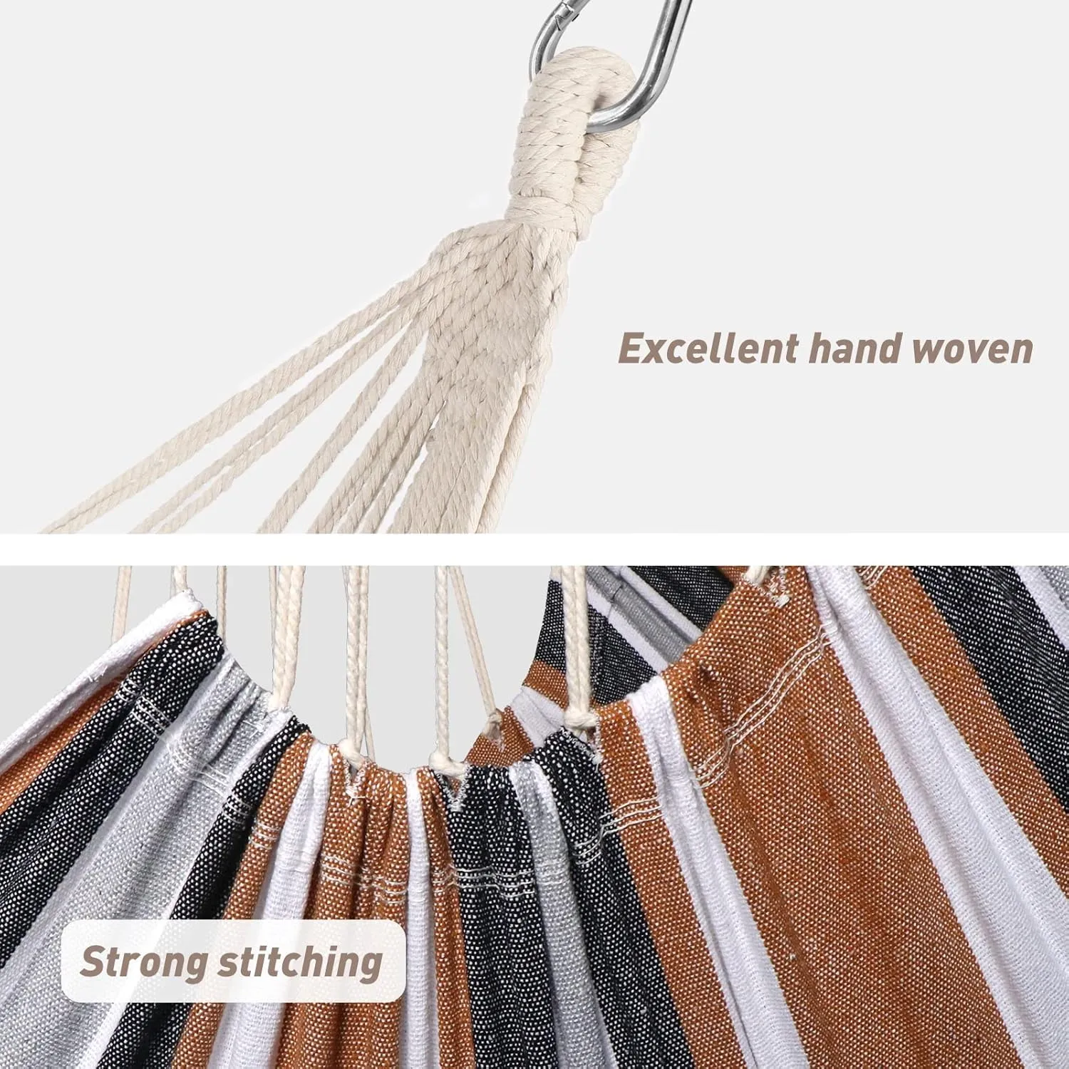 Chihee Hammock Chair Hanging Swing 2 Pillows Included,Strong Webbing Straps and Hooks for Easy Hanging Soft Cotton Hanging Chair Side Pocket Tassel Chair Comfort Indoor Outdoor Brown Stripes
