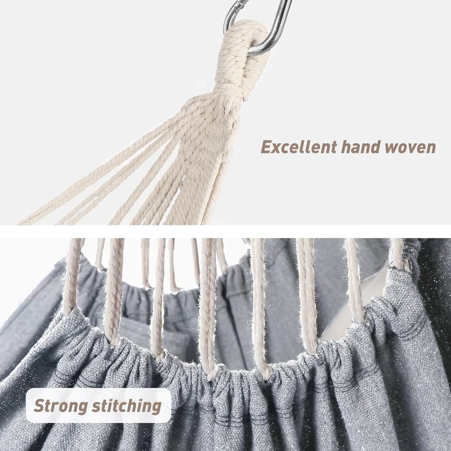 Chihee Hammock Chair Hanging Swing 2 Pillows Included,Strong Webbing Straps and Hooks for Easy Hanging Soft Cotton Hanging Chair Side Pocket Tassel Chair Comfort Indoor Outdoor Light Grey
