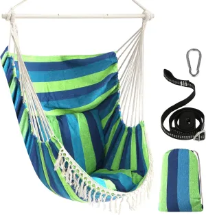 Chihee Hammock Chair Hanging Swing Max 500 Lbs 2 Cushions Included Steel Spreader Bar with Anti-Slip Grooves Portable Hanging Chair Side Pocket Large Macrame Bohemian Chair Indoor Outdoor