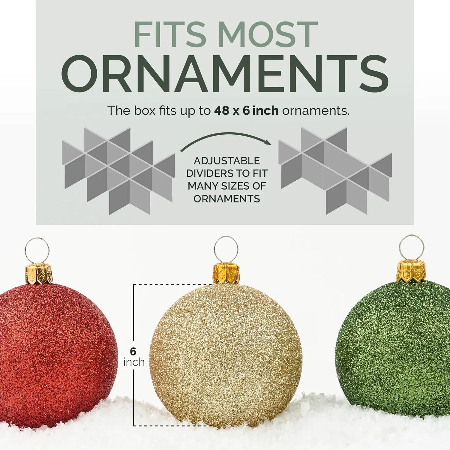 Christmas Extra Large Ornament Storage Container - Box Stores Up to 48 – 6” Ornaments – With 4 Individual Trays -Heavy Duty 600D Tear Resistant Material, Zippered, Adjustable Dividers.