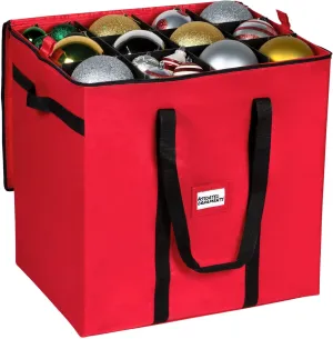 Christmas Extra Large Ornament Storage Container - Box Stores Up to 48 – 6” Ornaments – With 4 Individual Trays -Heavy Duty 600D Tear Resistant Material, Zippered, Adjustable Dividers.