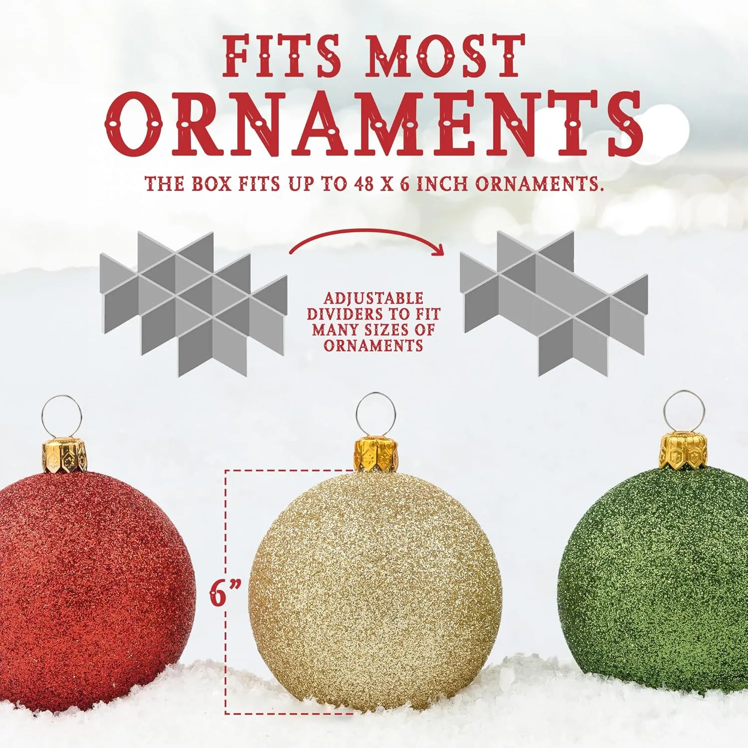 Christmas Ornament Storage Container,Box Stores Up to 54-4", Adjustable Dividers, Large Organizer Bin to Protect and Store Holiday Décor - Black