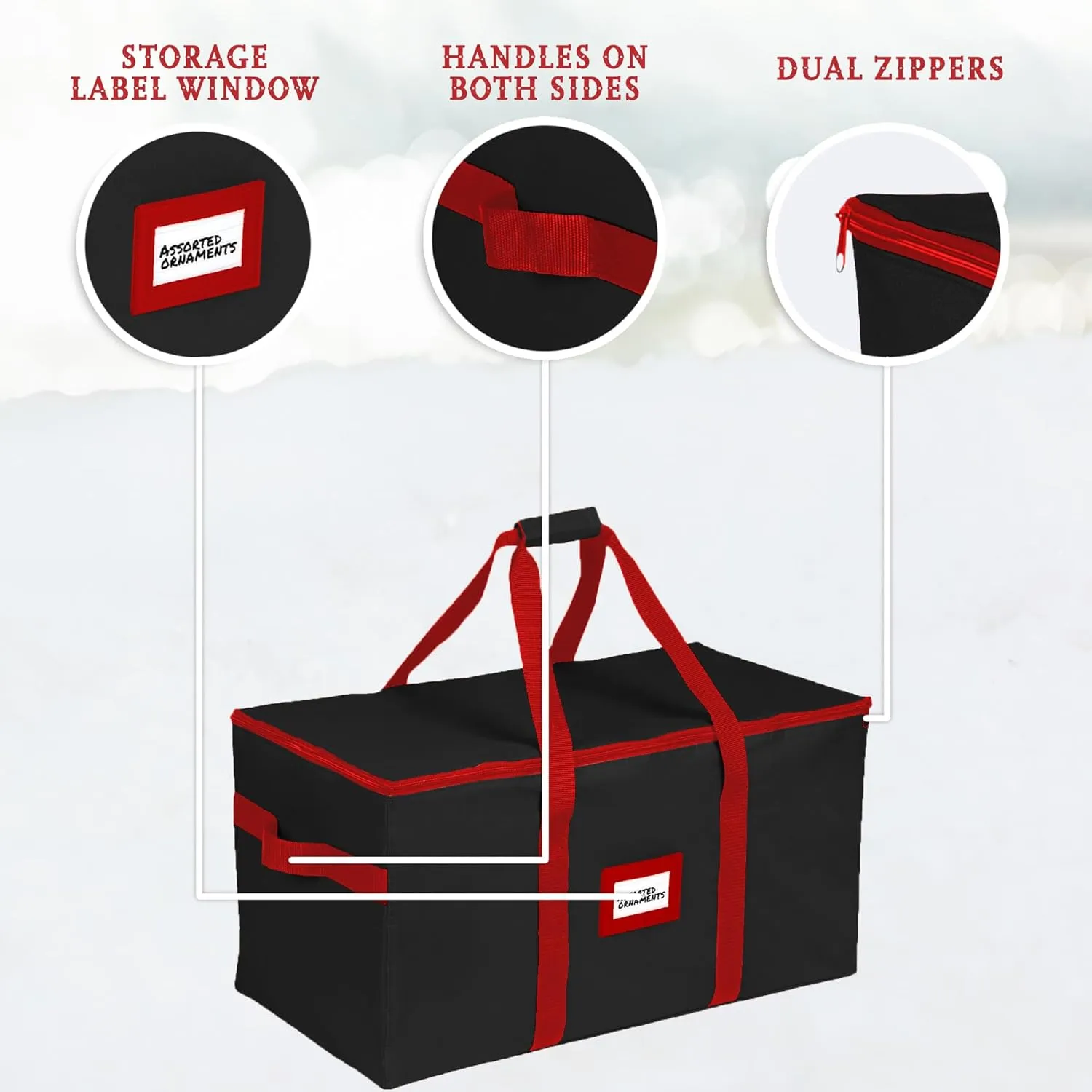 Christmas Ornament Storage Container,Box Stores Up to 54-4", Adjustable Dividers, Large Organizer Bin to Protect and Store Holiday Décor - Black
