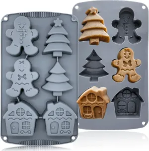 Christmas Silicone Molds - Large 3D Shape Tree, Gingerbread Man, Candy House, Pine Tree, Soap, Jello, Chocolate Cake, Madeleine & Candle Molds (1PCS)