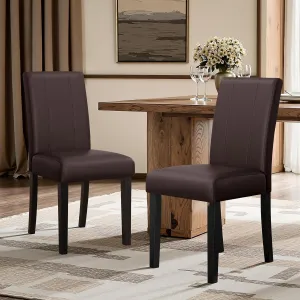 CHUN YI Dining Chairs Set of 2, Faux Leather Dining Room Chairs, High Back Upholstered Parsons Chairs for Dining Room Kitchen Side Chair with Sturdy Wood Legs, Brown