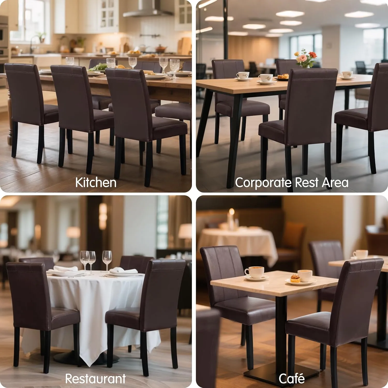 CHUN YI Dining Chairs Set of 2, Faux Leather Dining Room Chairs, High Back Upholstered Parsons Chairs for Dining Room Kitchen Side Chair with Sturdy Wood Legs, Brown
