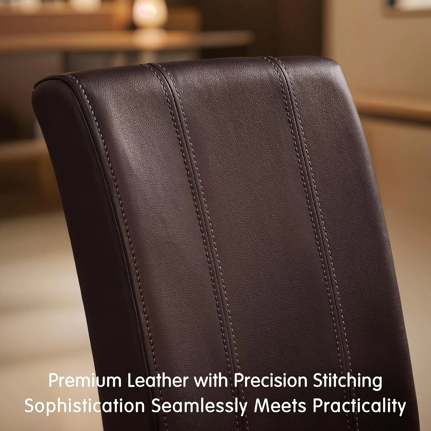 CHUN YI Dining Chairs Set of 2, Faux Leather Dining Room Chairs, High Back Upholstered Parsons Chairs for Dining Room Kitchen Side Chair with Sturdy Wood Legs, Brown