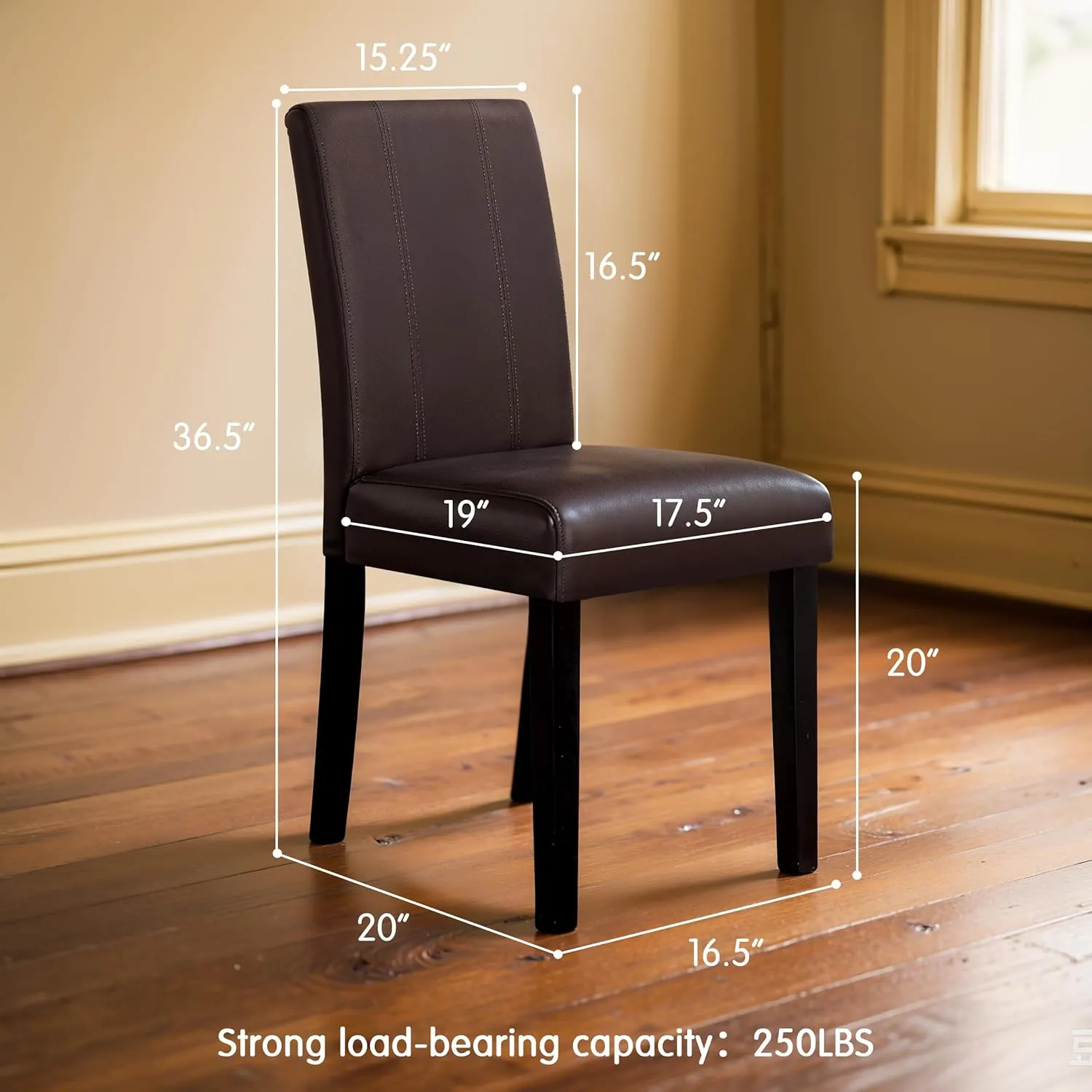 CHUN YI Dining Chairs Set of 2, Faux Leather Dining Room Chairs, High Back Upholstered Parsons Chairs for Dining Room Kitchen Side Chair with Sturdy Wood Legs, Brown