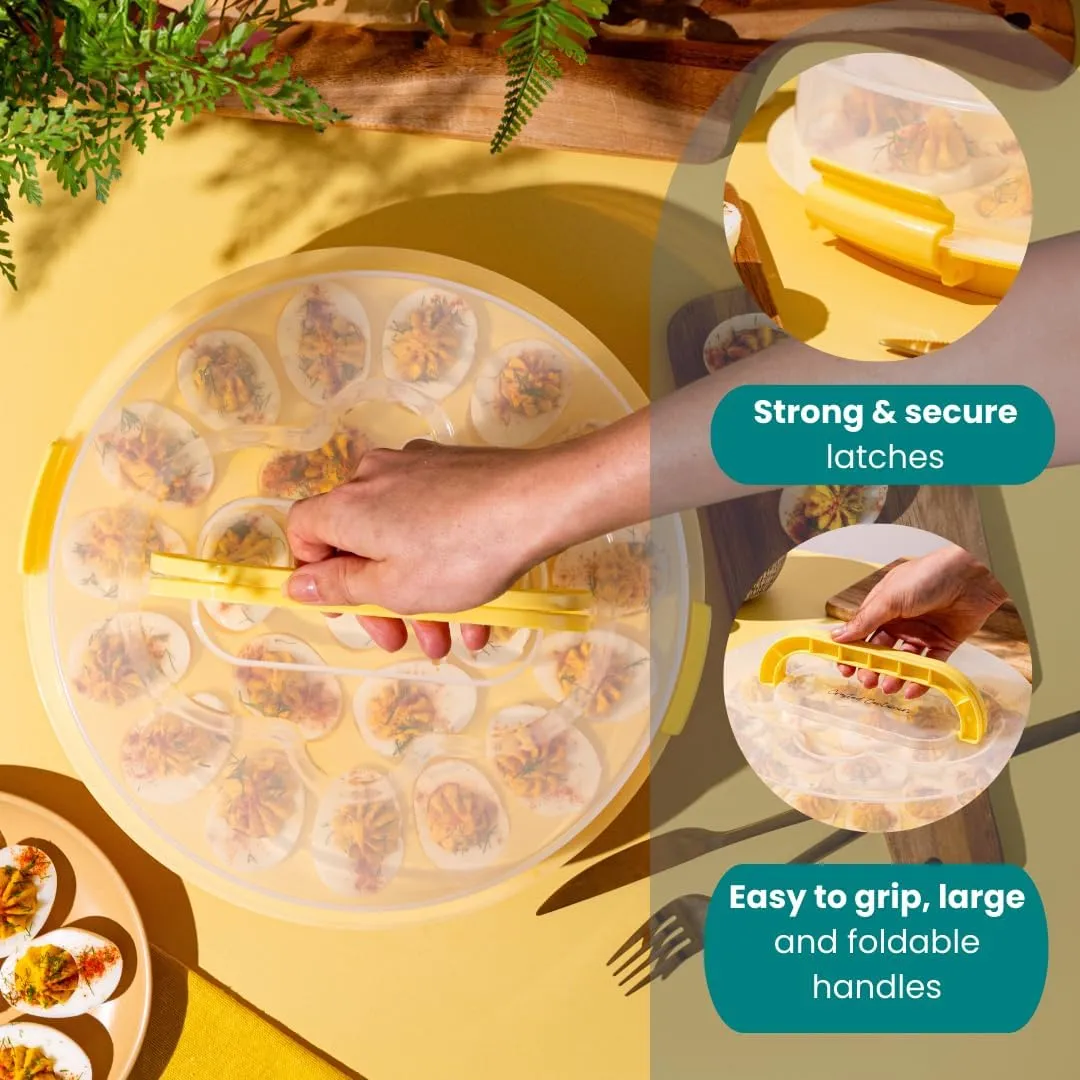 Classy Deviled Egg Carrier with Lid & Handles - Portable Egg Tray Platter for Holidays & Parties - Dishwasher-Friendly - Yellow