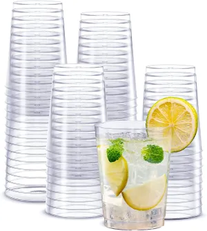 Clear Hard Plastic Cups/Tumblers [10 oz. - 200 Count] Small Disposable Party Cocktail Glasses