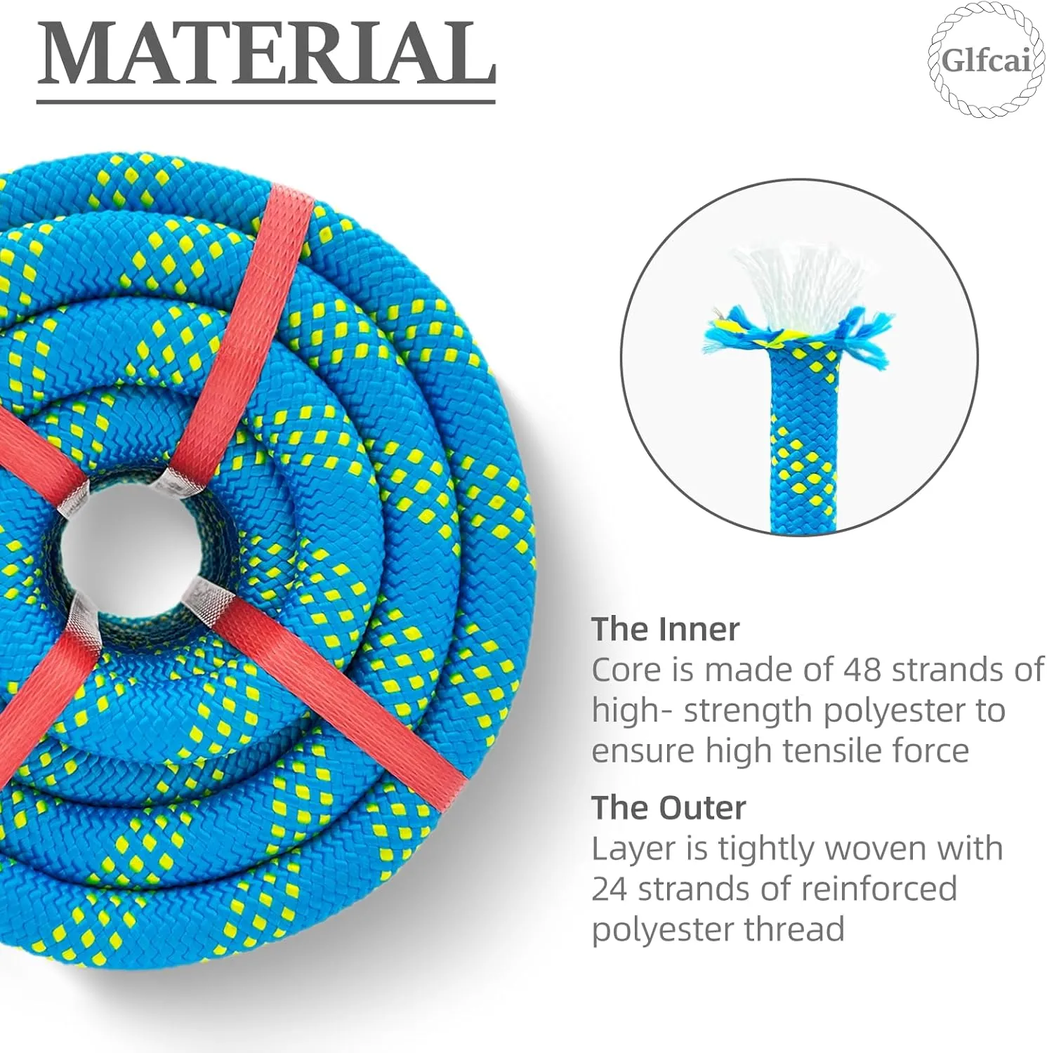 Climbing Rope 3/4 in x 150 Ft Blue Bull Rope Polyester Braided Arborist Rope 48 Strands Climbing Rope for Adults for Tree Pulling,Nautical Rigging Rope Rope Swing for Tree