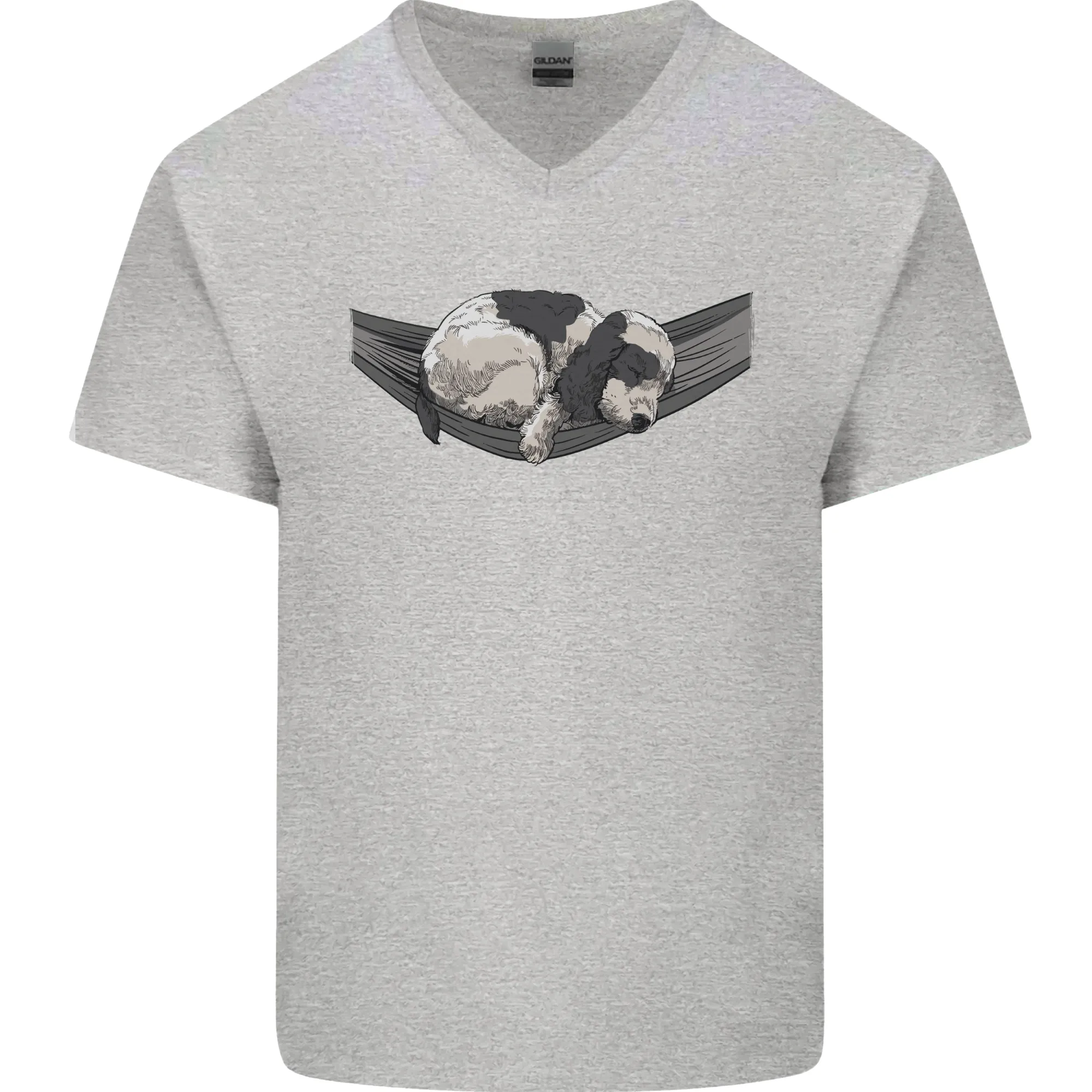 Cocker Spaniel on a Hammock Dog Mens V-Neck Cotton T-Shirt