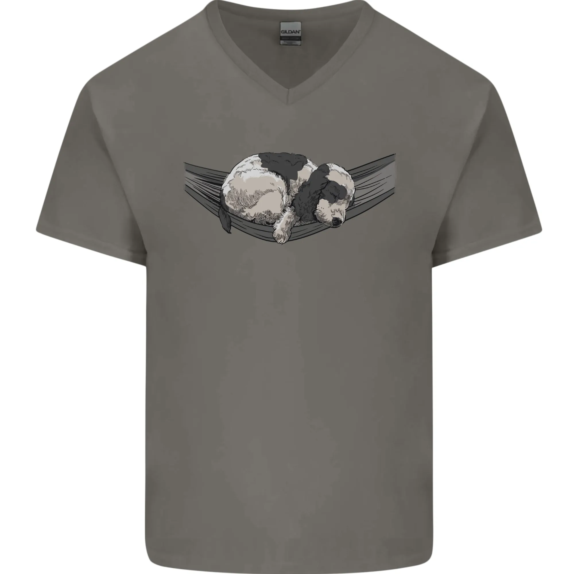 Cocker Spaniel on a Hammock Dog Mens V-Neck Cotton T-Shirt