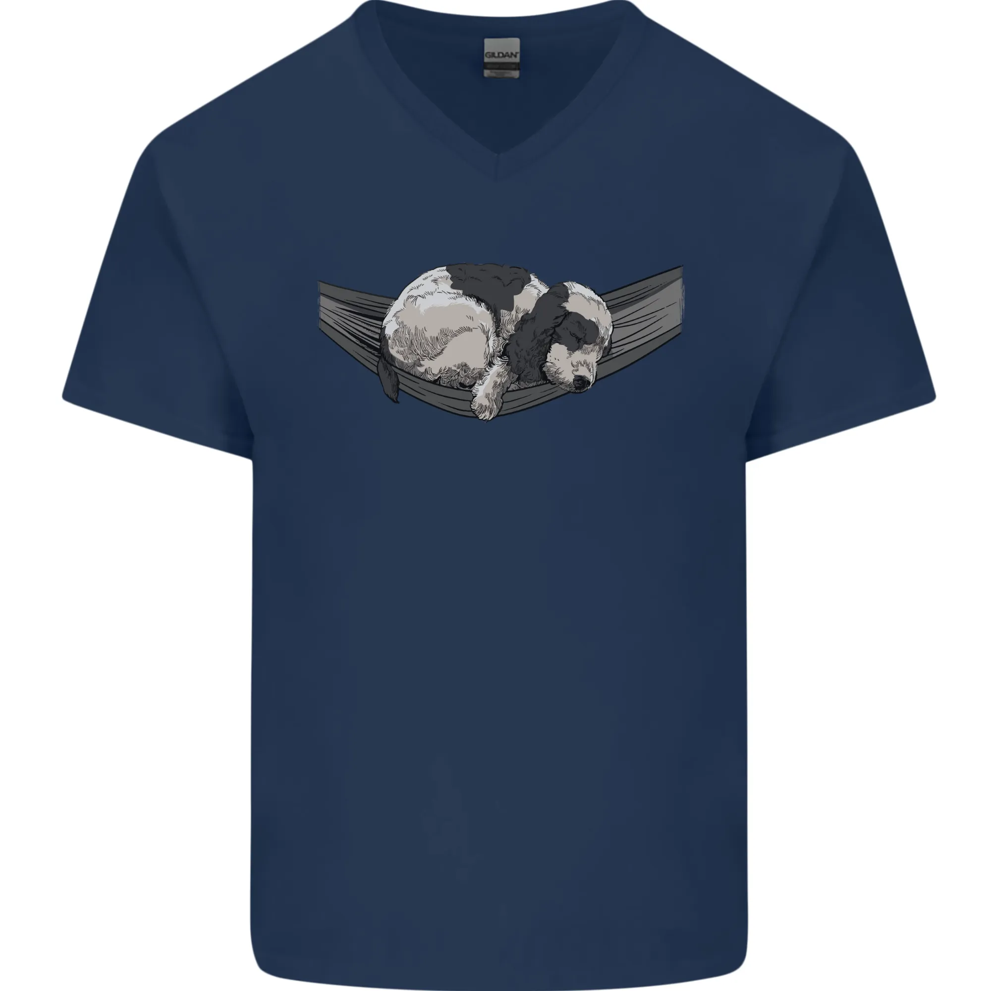Cocker Spaniel on a Hammock Dog Mens V-Neck Cotton T-Shirt