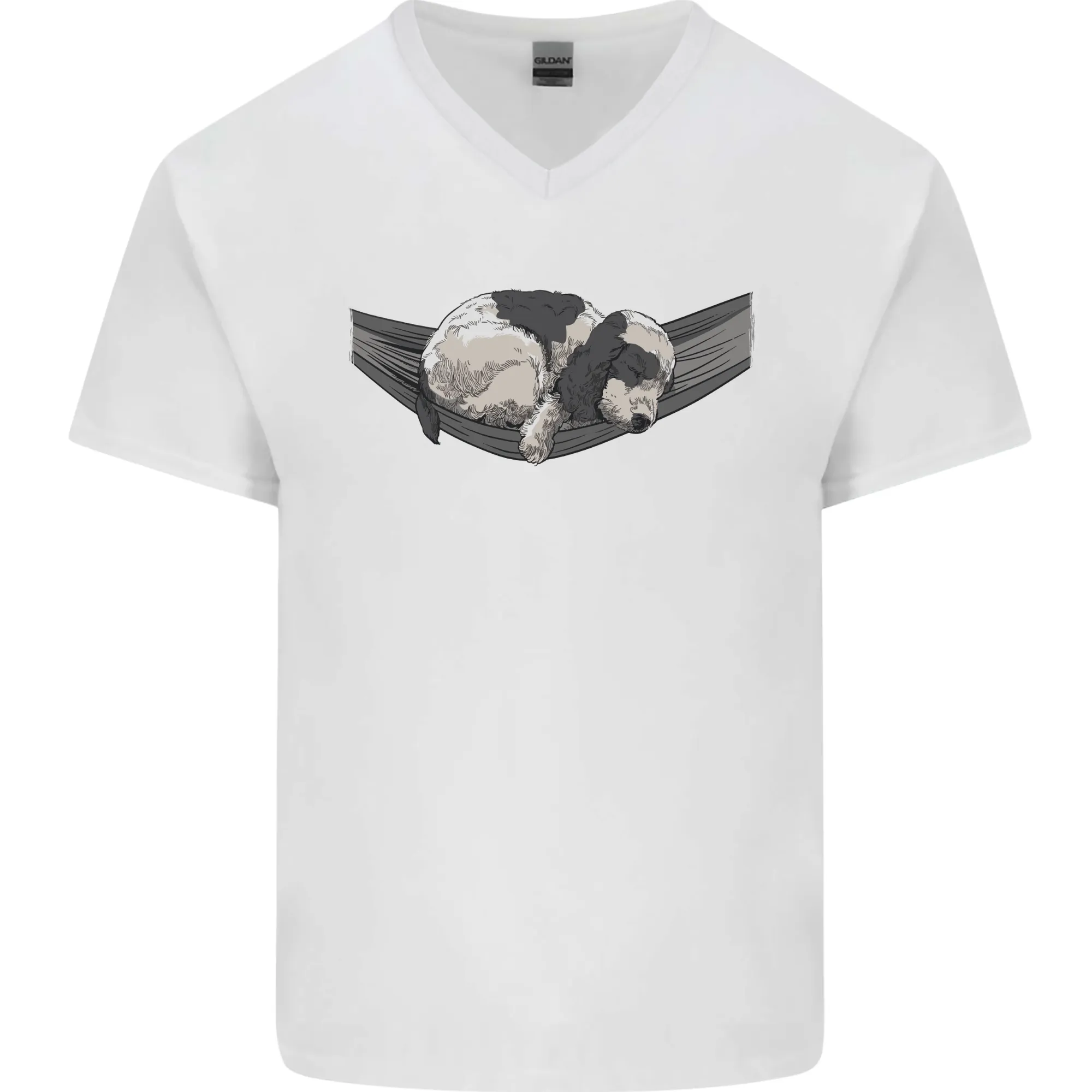Cocker Spaniel on a Hammock Dog Mens V-Neck Cotton T-Shirt