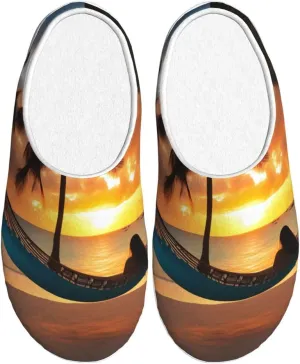 Coconut Beach Sunset Hammock Print Versatile Use Anti Pilling Washable Slippers for Women Men Cozy Stylish shoes