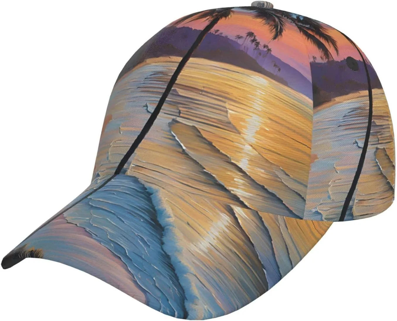(Coconut Beach Sunset Hammock) Unisex Adjustable Baseball Cap Casual Sports Hat with Breathable Design for Men Women Black