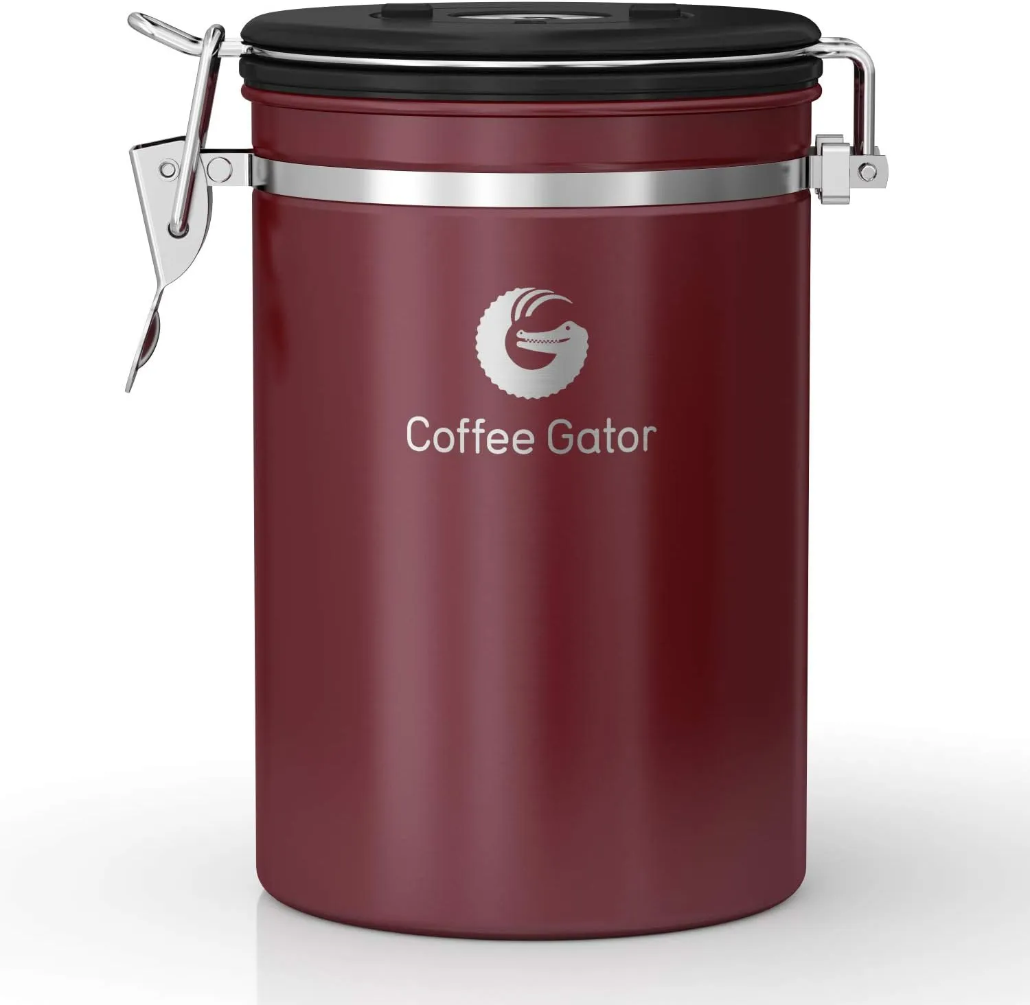 Coffee Gator Coffee Canister - 22oz Airtight Stainless Steel Kitchen Food Storage Container with Date Tracker, Scoop for Grounds Coffee Bar Accessories, Beans,Tea, Sugar, Flour, Cereal - Red