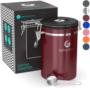 Coffee Gator Coffee Canister - 22oz Airtight Stainless Steel Kitchen Food Storage Container with Date Tracker, Scoop for Grounds Coffee Bar Accessories, Beans,Tea, Sugar, Flour, Cereal - Red