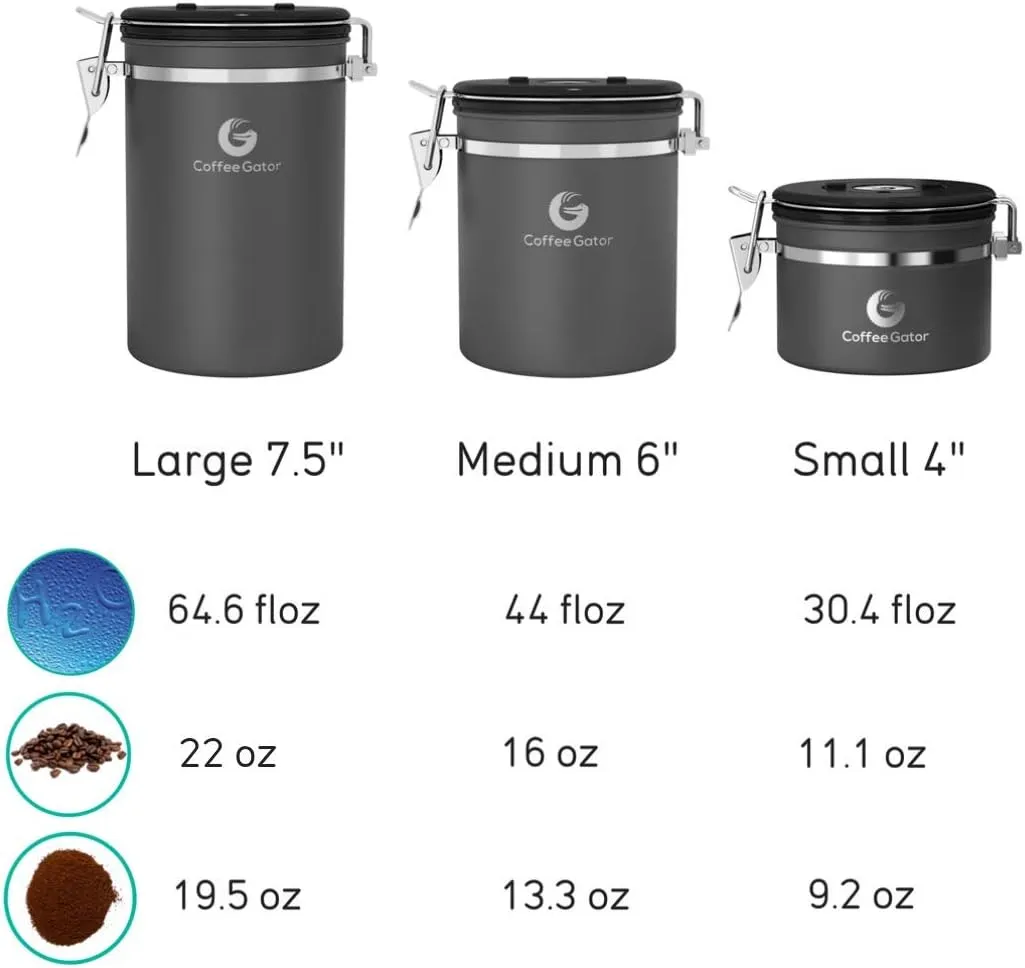 Coffee Gator Coffee Canister - 22oz Airtight Stainless Steel Kitchen Food Storage Container with Date Tracker, Scoop for Grounds Coffee Bar Accessories, Beans,Tea, Sugar, Flour, Cereal - Red