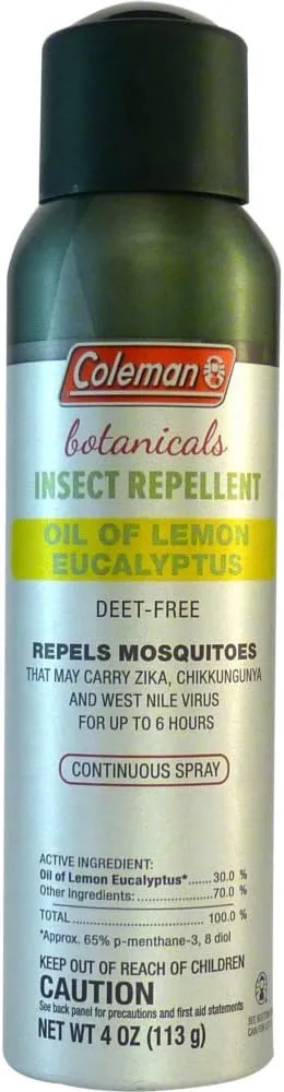 Coleman Botanicals Lemon Eucalyptus Insect Repellent DEET Free - 4oz. Continuous Spray - Pack of 4 - w/ (6) Healthandoutdoor Hand Wipes