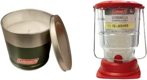 Coleman Citronella Candle & 70  Hour Outdoor Candle Lantern Bundle - 11oz Tin & 6.7oz Lantern for Camping, Picnics & Patio
