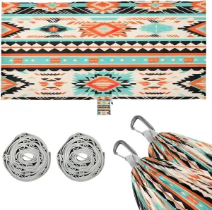 Colorful Tribal Art Camping Hammock, Single Portable Hammocks with Tree Straps & Attached Carry Bag, 330Lbs Capacity Perfect for Outside Indoor Hiking Beach Backpack Travel