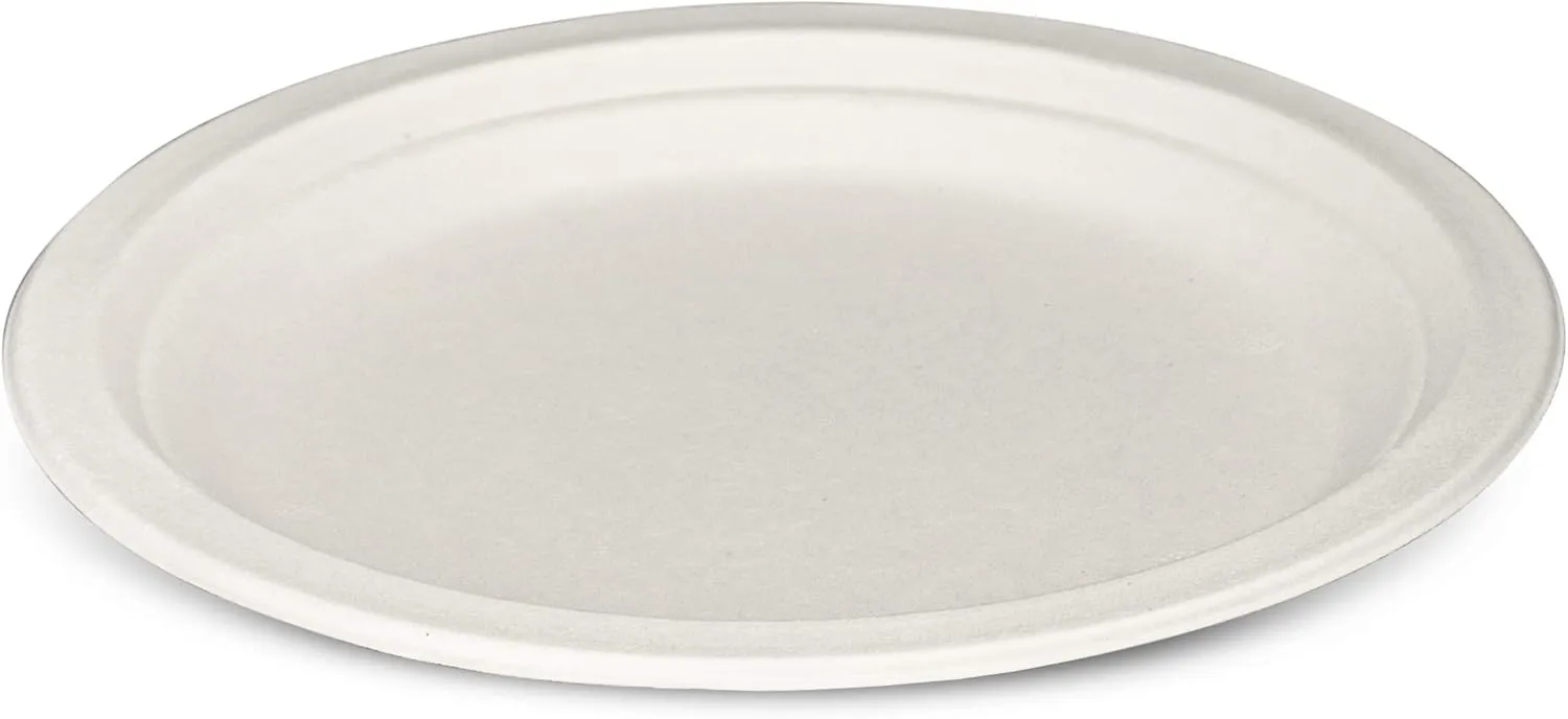 Comfy Package [9 Inch - 250 Pack Heavy-Duty White Paper Plates, 100% Compostable, Eco-Friendly - Biodegradable Disposable Plates, Sugarcane Paper Plates