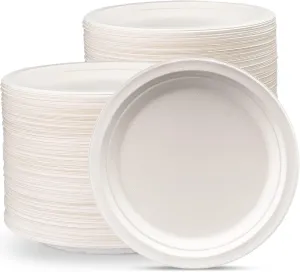 Comfy Package [9 Inch - 250 Pack Heavy-Duty White Paper Plates, 100% Compostable, Eco-Friendly - Biodegradable Disposable Plates, Sugarcane Paper Plates