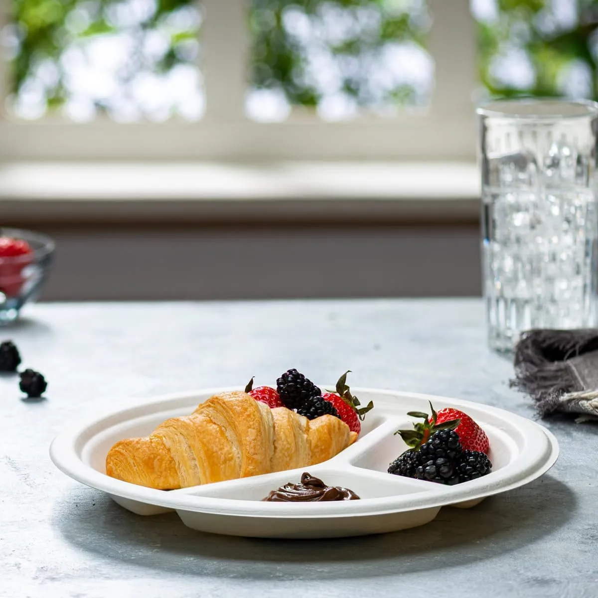 Comfy Package [Case of 500 9 Inch 100% Compostable 3 Compartment Paper White Heavy-Duty Divided Disposable Biodegradable Plates