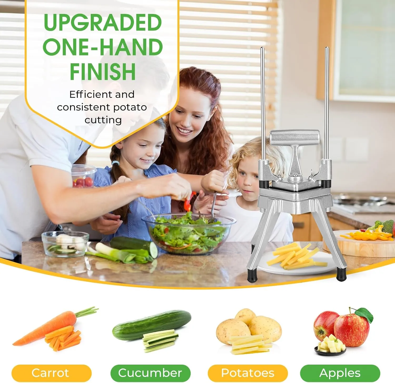 Commercial Chopper Cutter - Heavy Duty Stainless Stee Dicer for Fruit, Vegetable, Tomato, Peppers, Onion, Potato - 1IN1, 3/8''
