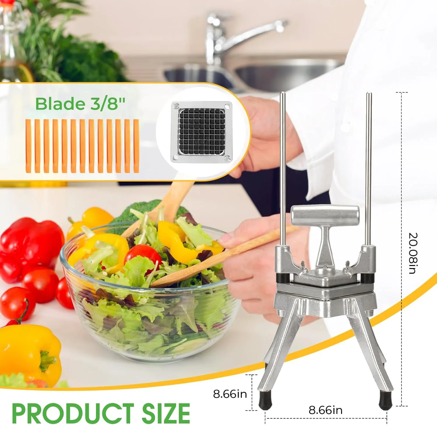 Commercial Chopper Cutter - Heavy Duty Stainless Stee Dicer for Fruit, Vegetable, Tomato, Peppers, Onion, Potato - 1IN1, 3/8''