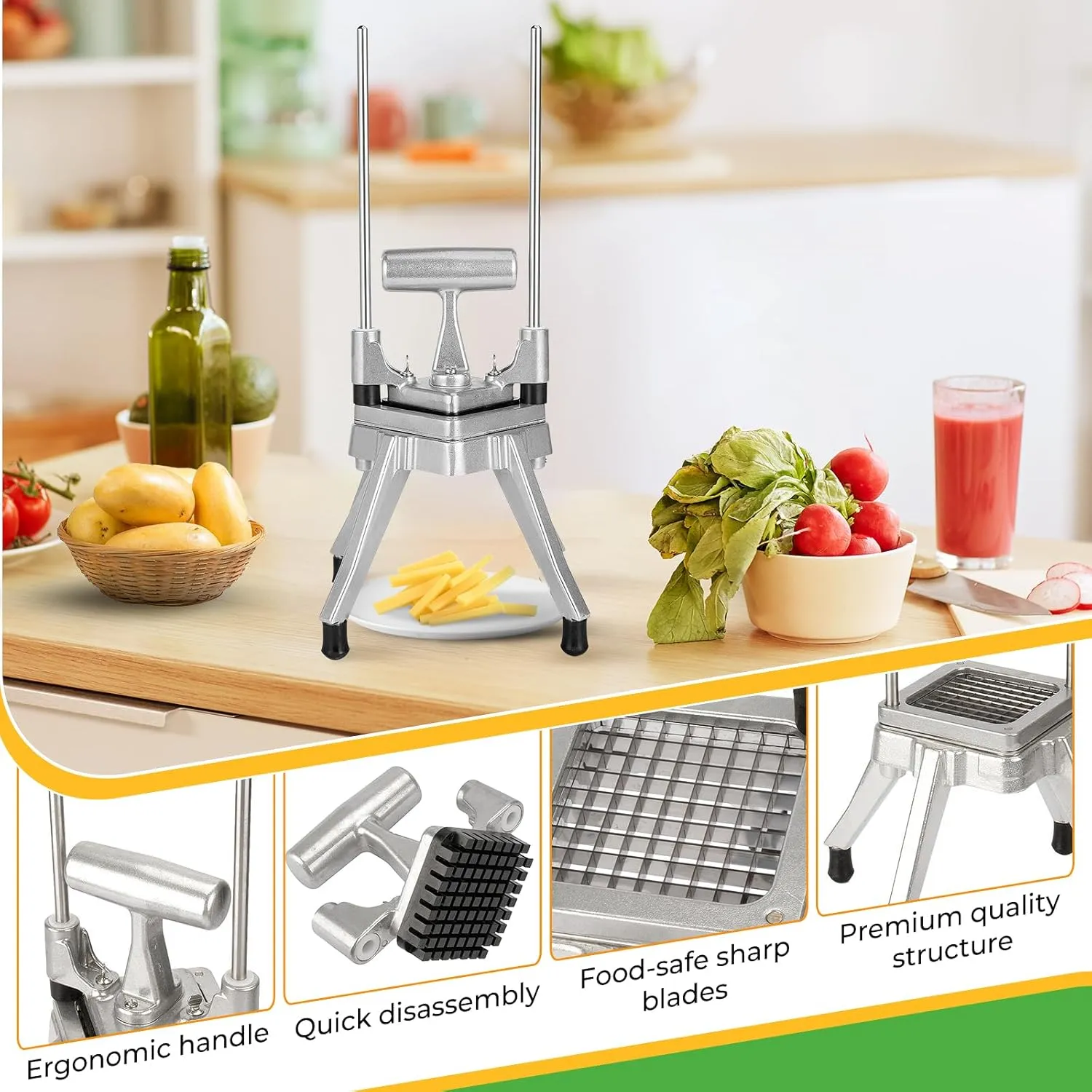 Commercial Chopper Cutter - Heavy Duty Stainless Stee Dicer for Fruit, Vegetable, Tomato, Peppers, Onion, Potato - 1IN1, 3/8''