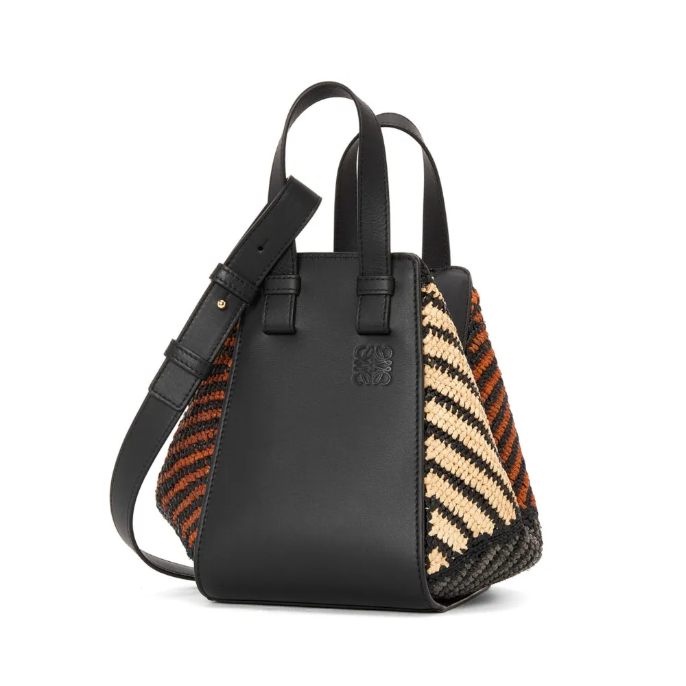 Compact Hammock bag in raffia and calfskin